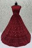 Stunning Red Thread Work Net Bridal Lehenga Choli With Dupatta