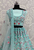 Attractive Sky-Blue Zircon Work Net Bridesmaid Lehenga Choli