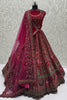 Pretty Pink Dori Work Velvet Bridal Lehenga Choli With Double Dupatta