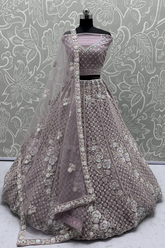 Elegant Purple Net Floral Embroidered Bridesmaid Lehenga Choli