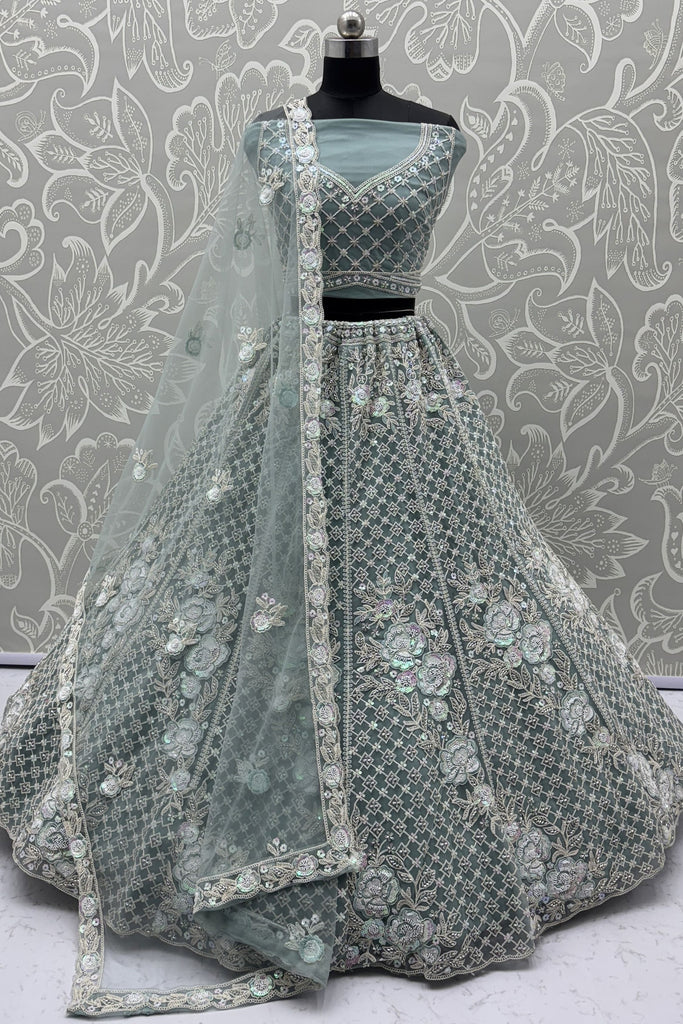 Lavish Sea Green Dori Embroidered Net Lehenga Choli With Dupatta