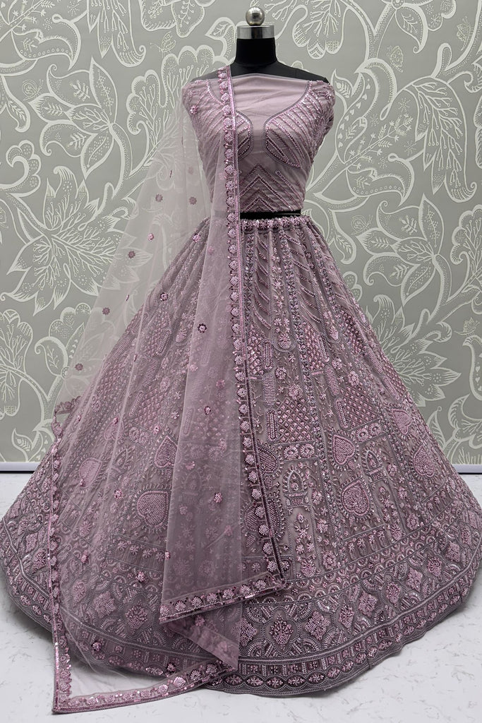 Alluring Pink Dori Embroidered Net Bridesmaid Lehenga Choli