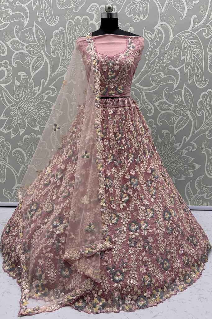 Winsome Pink Sequins Net Designer Lehenga Choli With Dupatta