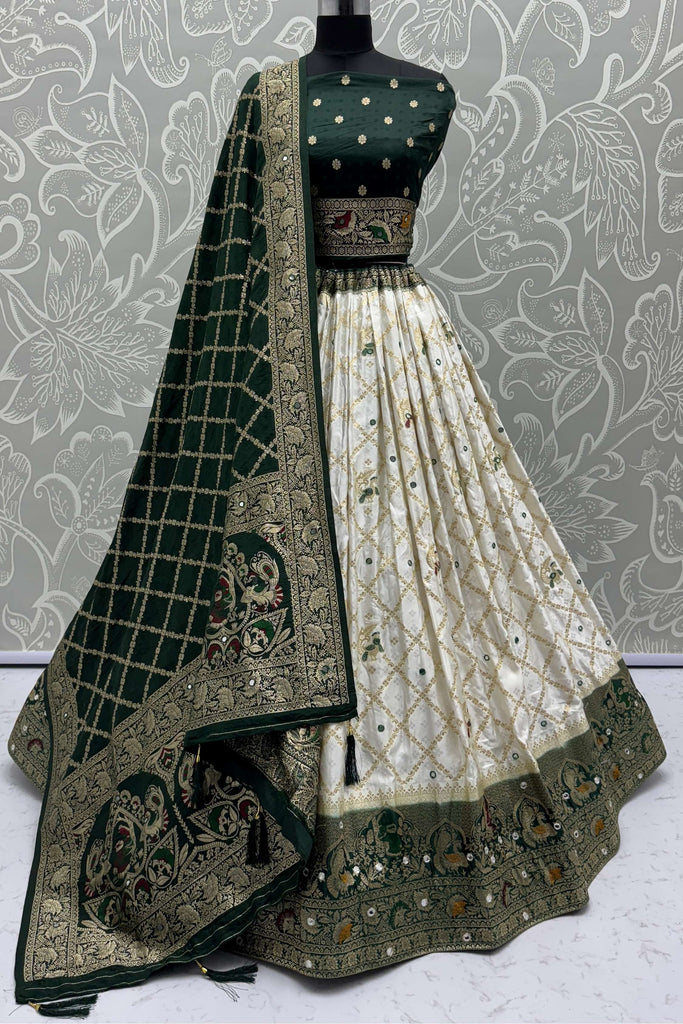 Artistic White Zari Weaving Georgette Wedding Lehenga Choli With Dupatta