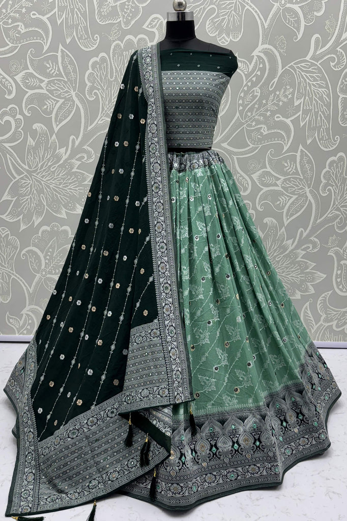 Captivating Sea Green Zari Weaving Georgette Festival Wear Lehenga Choli