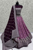 Impressive Purple Mirror Work Lehenga Choli With Banarasi Silk Dupatta