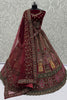 Amazing Maroon Thread Work Velvet Bridal Lehenga Choli With Double Dupatta