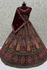 Amazing Maroon Thread Work Velvet Bridal Lehenga Choli With Double Dupatta