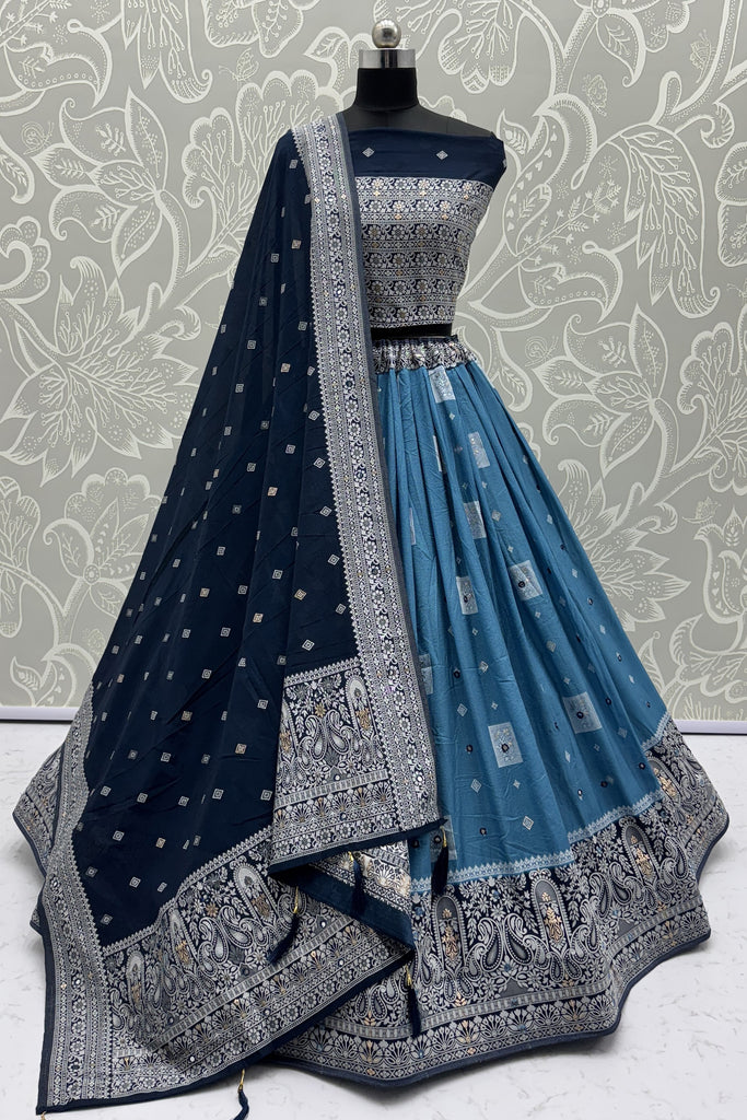 Gorgeous Blue Zari Weaving Georgette Lehenga Choli With Dupatta