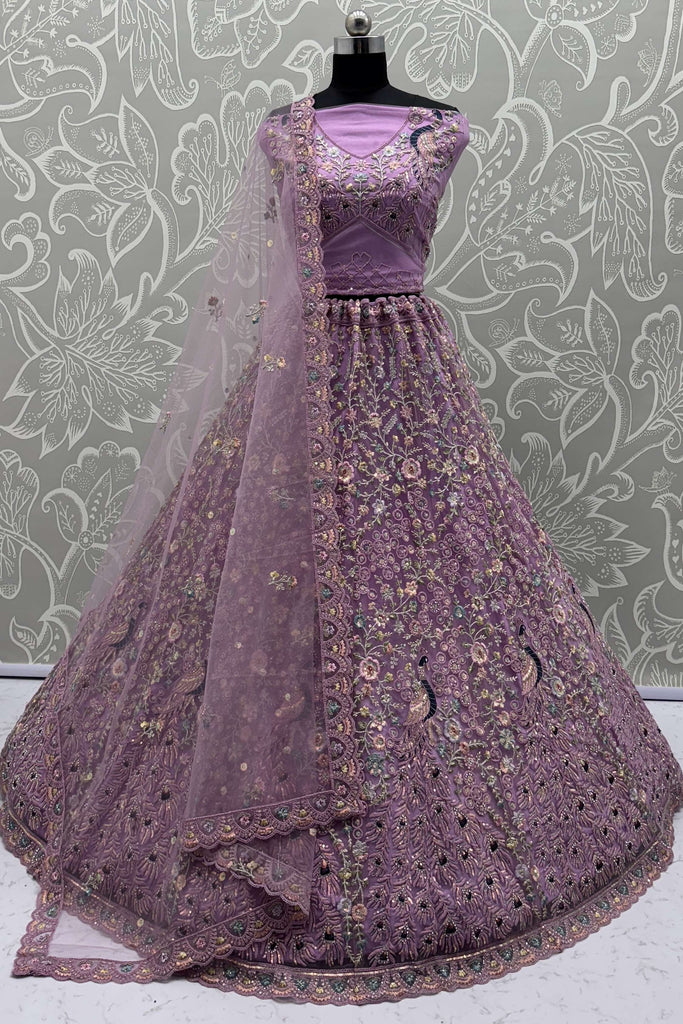 Unique Purple Zari Embroidered Net Bridesmaid Lehenga Choli With Dupatta