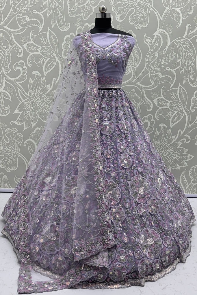 Spectacular Purple Sequins Net Engagement Wear Lehenga Choli With Dupatta