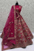 Pretty Pink Thread Work Silk Bridal Lehenga Choli With Double Dupatta
