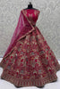 Pretty Pink Thread Work Silk Bridal Lehenga Choli With Double Dupatta
