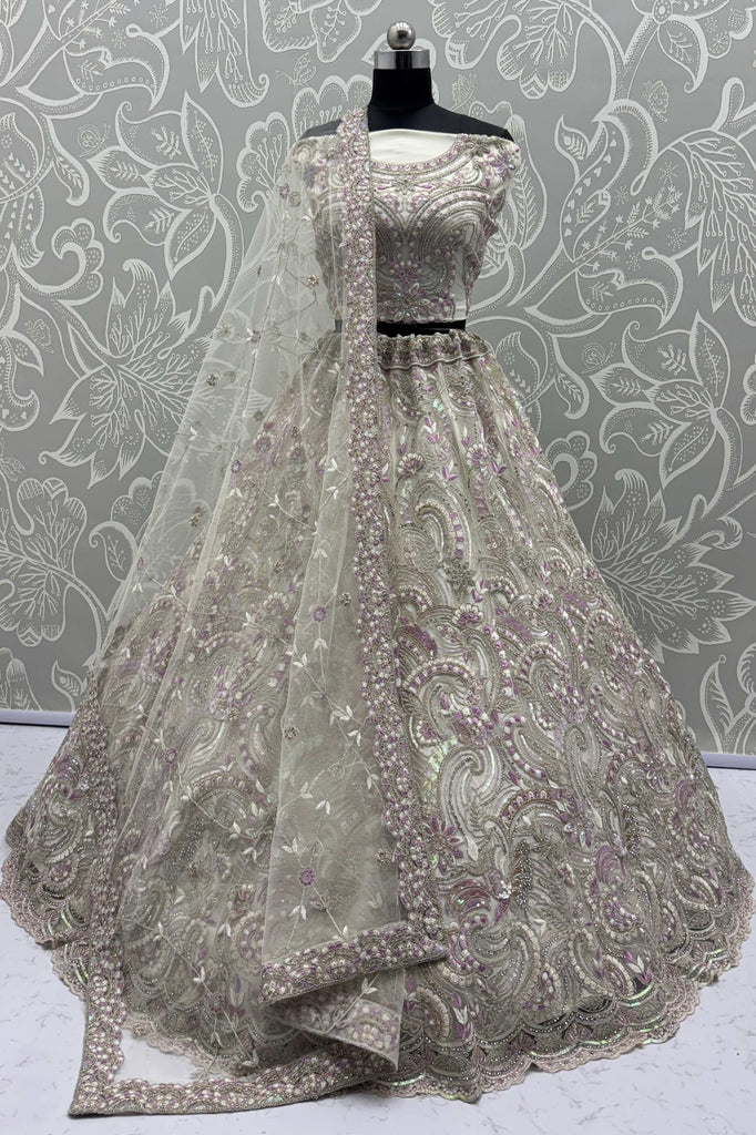 Pretty White Dori Embroidery Net Reception Wear Lehenga Choli With Dupatta