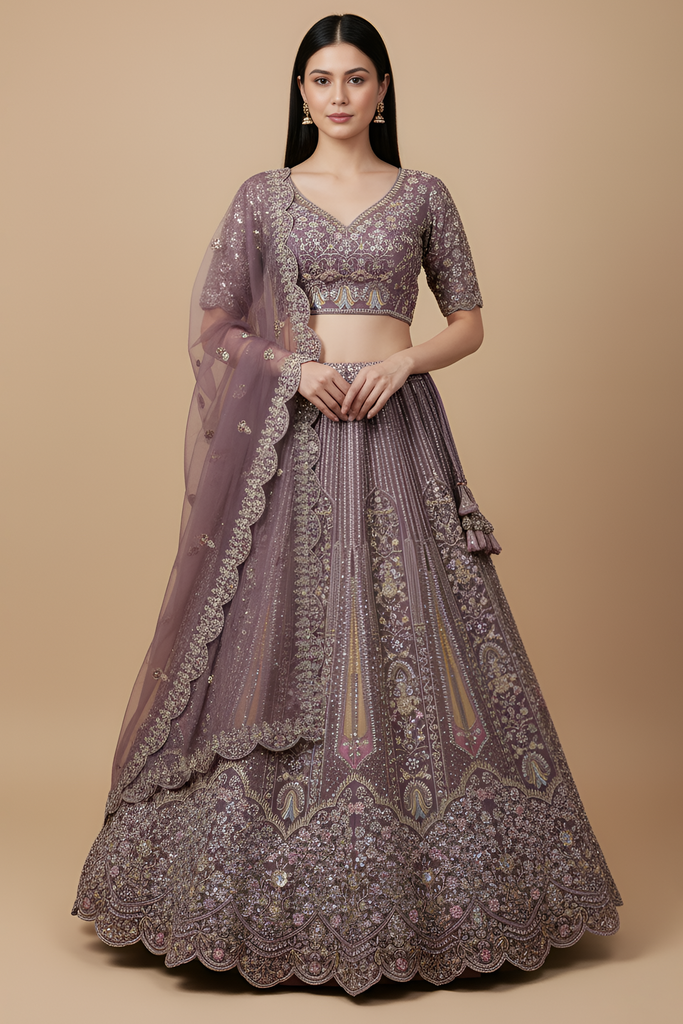 Marvelous Purple Dori Work Net Designer Lehenga Choli With Dupatta
