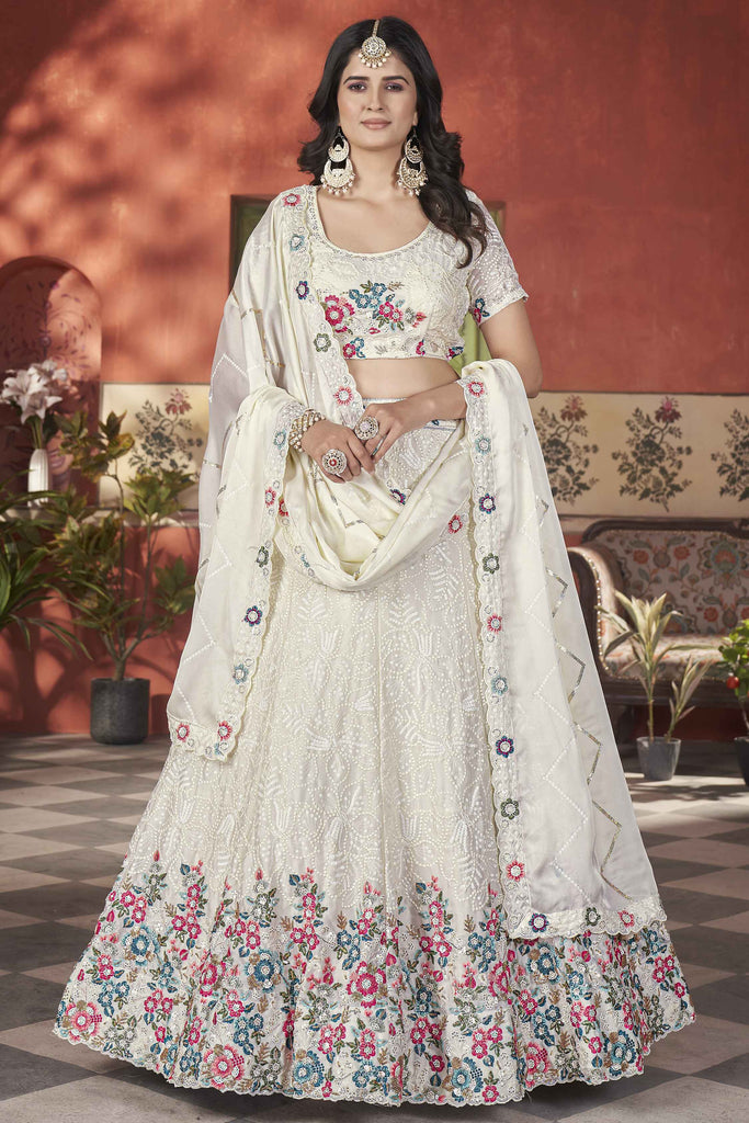 Winsome Beige Color Sequins Chinon Reception Wear Lehenga Choli