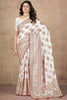 Ravishing White Thread Work Pashmina Silk Event Wear Saree With Blouse