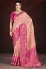 Gorgeous Peach Zari Weaving Banarasi Silk Traditional Saree With Blouse