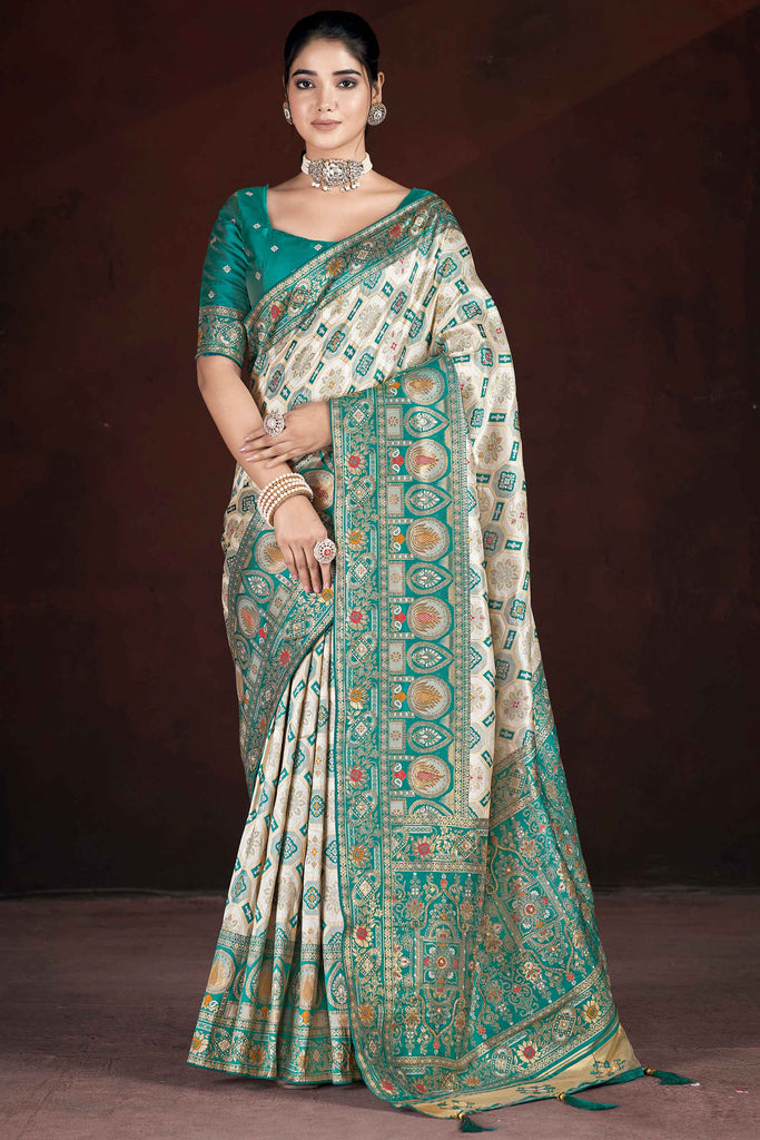 Precious Teal Green Zari Weaving Banarasi Silk Wedding Wear Saree