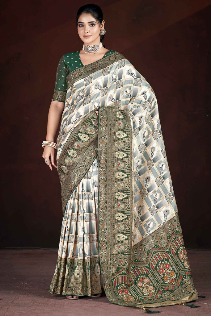 Alluring Green Zari Weaving Banarasi Silk Event Wear Saree