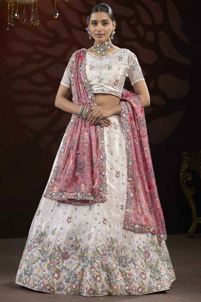 Amazing Off-White Embroidered Net Reception Wear Lehenga Choli