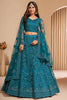 Attractive Teal Blue Stone Work Net Reception Wear Lehenga Choli