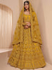 Charming Yellow Thread Work Net Wedding Lehenga Choli With Dupatta