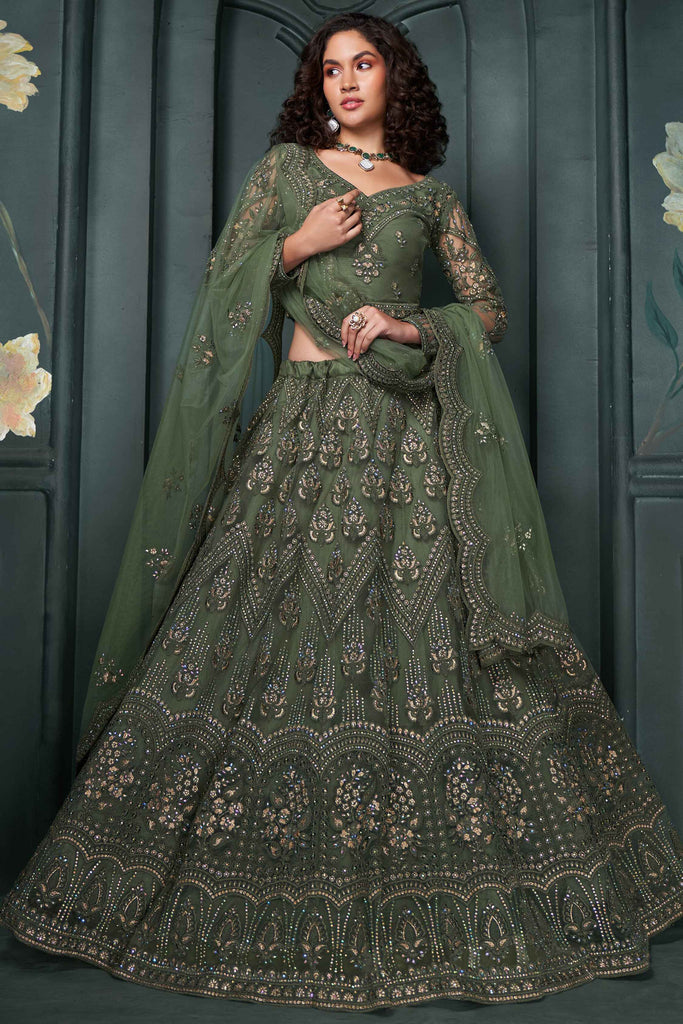 Wonderful Green Embroidered Net Bridesmaid Lehenga Choli With Dupatta