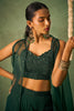 Glamorous Green Chinon Designer Crop Top Palazzo With Shrug