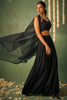 Incredible Black Chinon Party Wear Crop Top Palazzo With Shrug