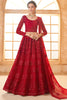 Dazzling Red Embroidery Work Net Engagement Wear Lehenga Choli