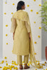 Awesome Yellow Thread Embroidered Organza Silk Haldi Wear Pant Suit