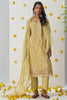 Awesome Yellow Thread Embroidered Organza Silk Haldi Wear Pant Suit