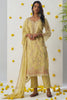 Awesome Yellow Thread Embroidered Organza Silk Haldi Wear Pant Suit