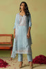 Stunning Sky-Blue Embroidered Organza Pant Suit With Dupatta