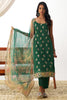 Alluring Teal Green Embroidery Work Organza Straight Kurta With Pant