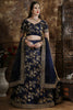 Astonishing Navy Blue Zari Embroidered Silk Wedding Lehenga Choli