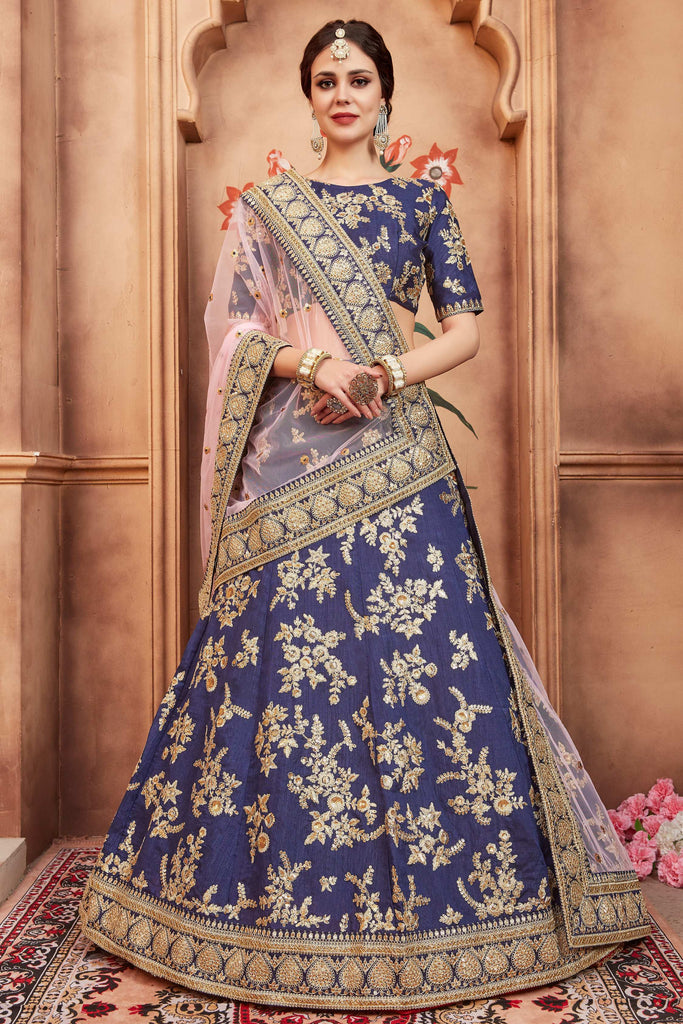 Incredible Navy Blue Dori Work Georgette Wedding Wear Lehenga Choli