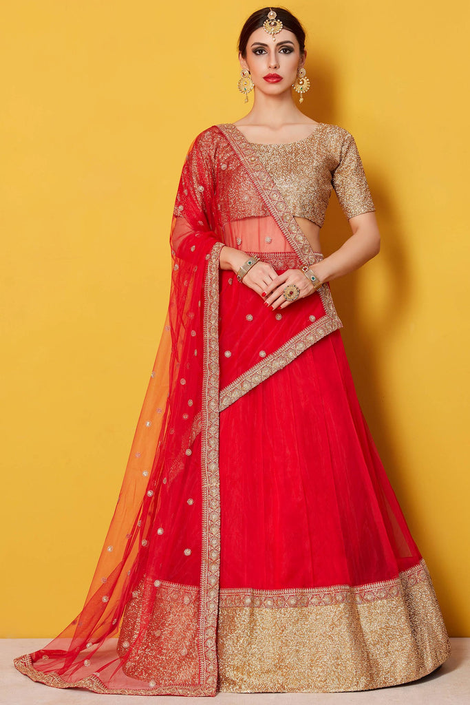 Adorable Red Sequins Art Silk Wedding Lehenga Choli With Dupatta