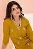 Adorable Mustard Yellow Embroidered Chinon Haldi Wear Pant Suit