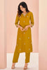 Adorable Mustard Yellow Embroidered Chinon Haldi Wear Pant Suit