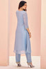 Fascinating Dusty Blue Embroidered Organza Event Wear Pant Suit