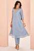 Fascinating Dusty Blue Embroidered Organza Event Wear Pant Suit