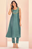 Glamorous Teal Blue Embroidered Organza Function Wear Pant Suit