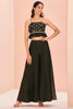 Pretty Black Embroidered Art Silk Event Wear Crop Top With Palazzo