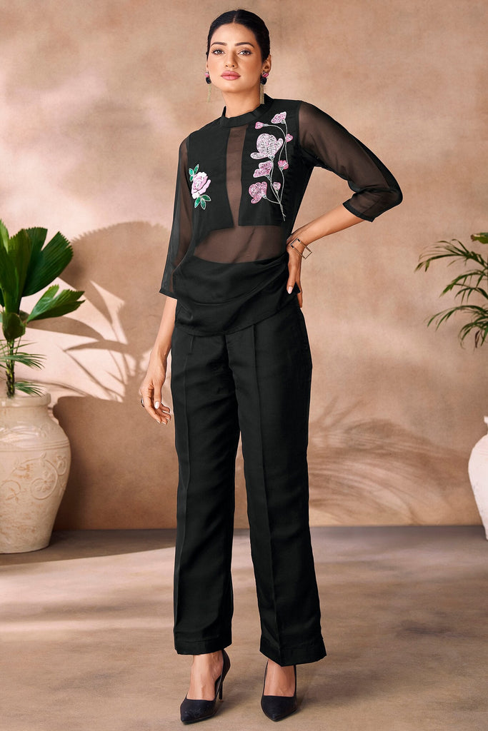 Wonderful Black Hand Work Organza Western Wear Co-Ord Set