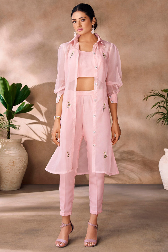 Fantastic Peach Hand Work Organza Western Wear Co-Ord Set