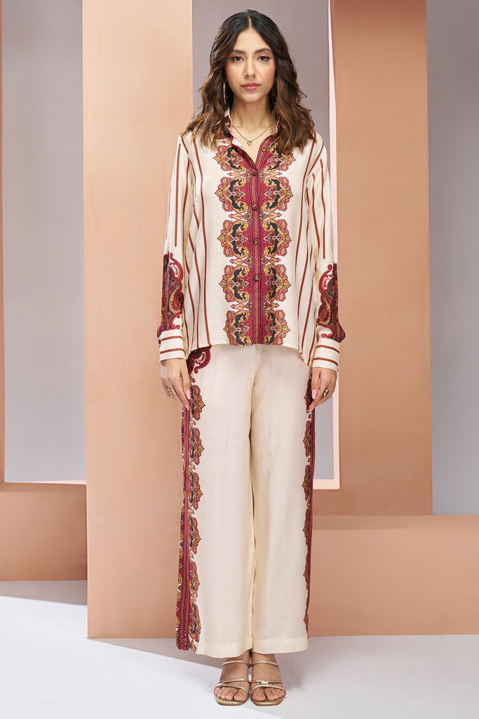 Lovable Cream Digital Printed Muslin Silk Casual Wear Co-Ord Set