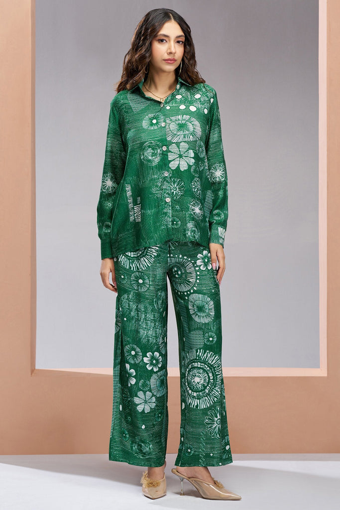 Stunning Dark Green Digital Printed Muslin Silk Casual Wear Co-Ord Set