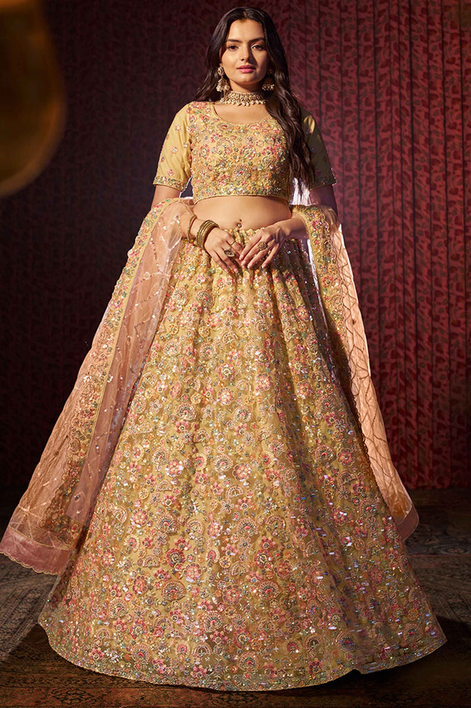 Beautiful Light Brown Sequins Net Wedding Wear Lehenga Choli